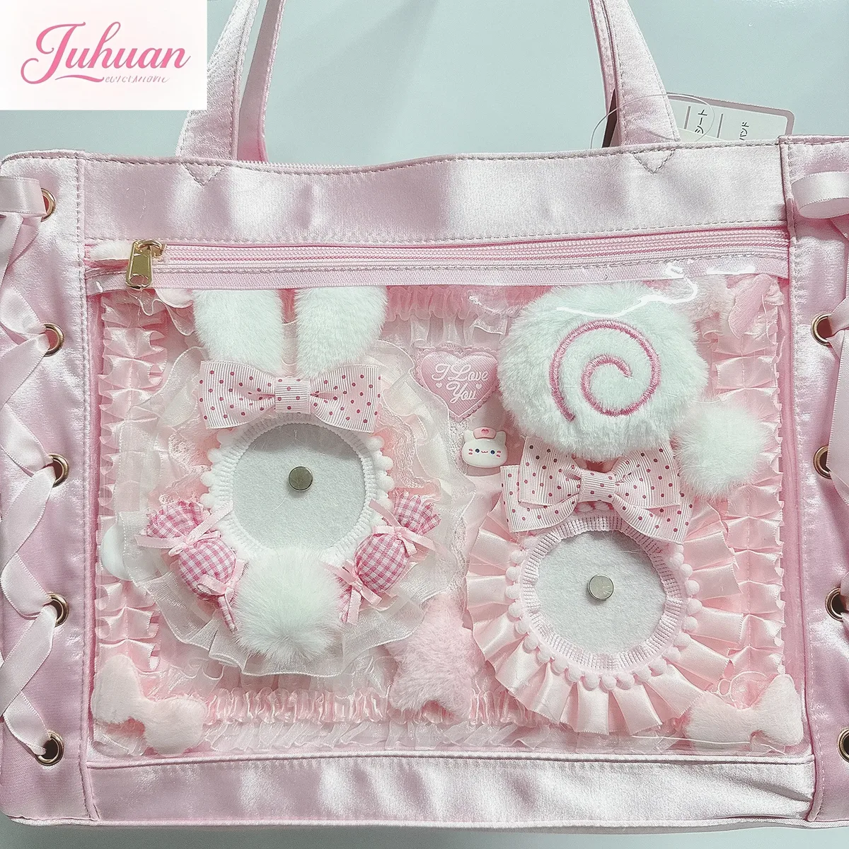 planche ita diy rose finie, style peluche mignon, organisateur de badges pour sac ita, accessoires itabag