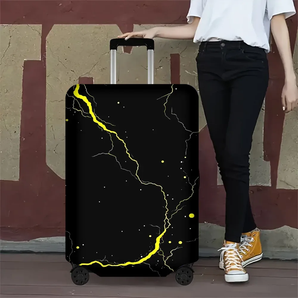 housse valise polyester motif foudre jaune fond noir roulettes poignée protection voyage grande taille