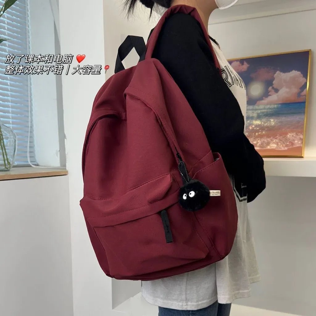 sac à dos de style minimaliste japonais, grande capacité, couleur unie, double bandoulière, pour étudiantes et lycéennes