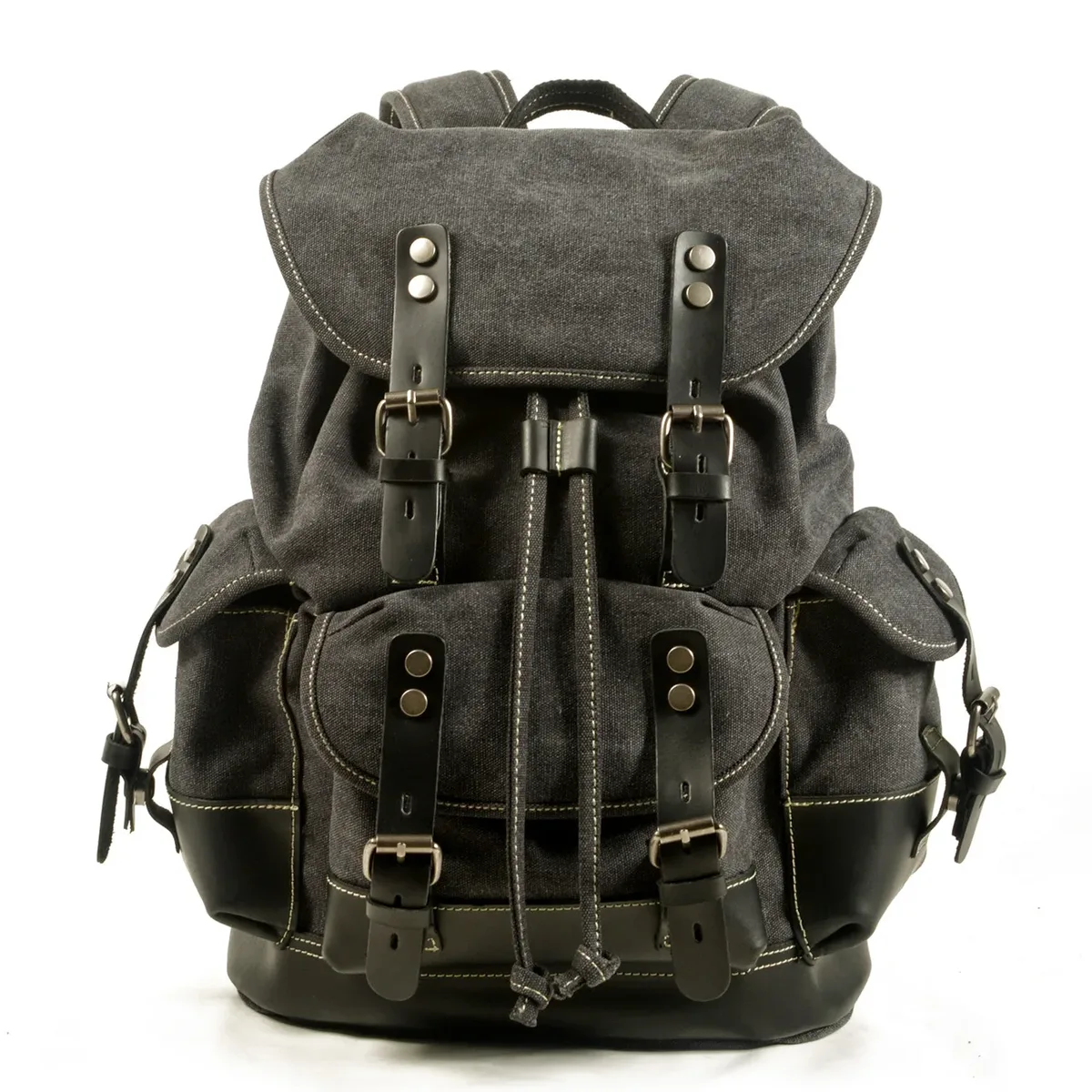sac à bandoulière rétro décontracté pour étudiants, sac d'école de grande capacité, sac à dos de voyage en toile cousue en cuir, sac à dos de randonnée