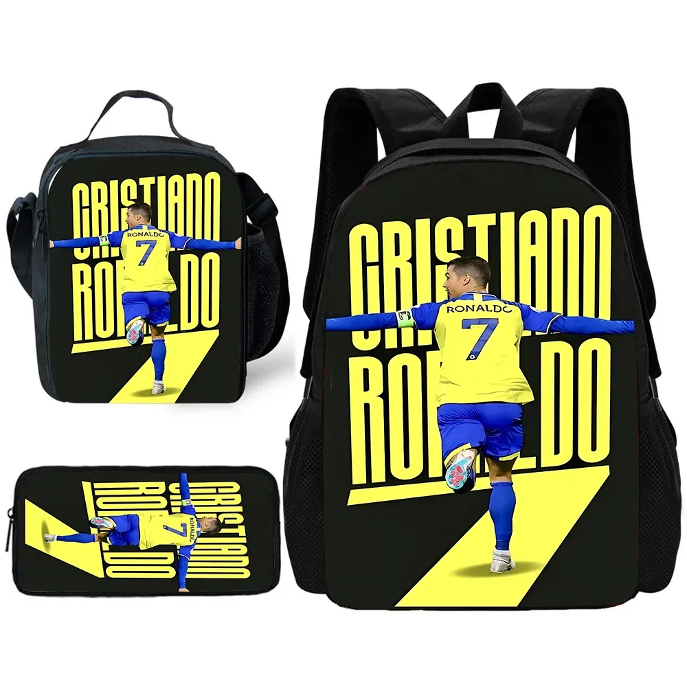 sac à dos de football r-ronaldos cr7 pour enfants, avec sacs à déjeuner, sacs à crayons, sacs d'école pour garçons et filles, meilleur cadeau