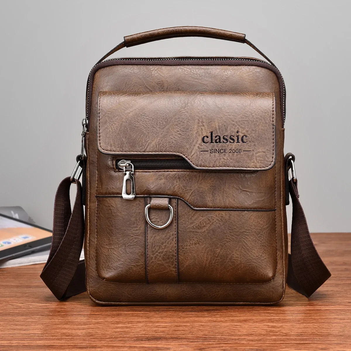 sac à bandoulière en cuir pour hommes, marque de luxe, sacs à main marron business, grande capacité, sacoches latérales, nouvelle collection 2024