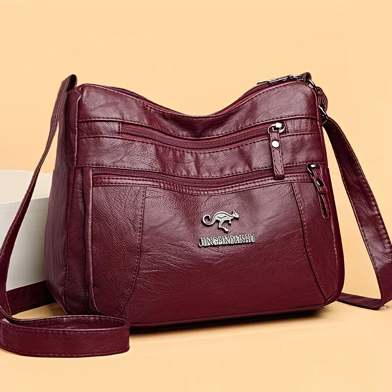 sac bandoulière en similicuir souple avec plusieurs poches zippées, idéal pour le quotidien, le travail et les voyages, avec sangle réglable