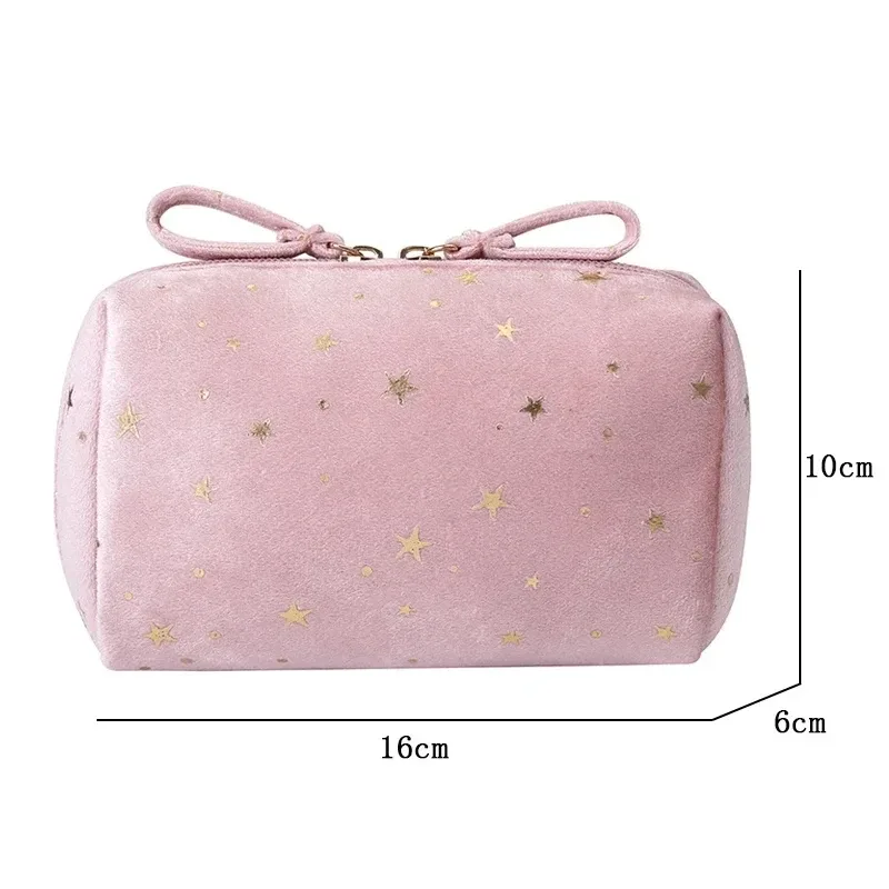 petit sac à cosmétiques de voyage portable, sac de rangement de cosmétiques en flanelle, sac à cosmétiques ciel étoilé de grande capacité pour femmes