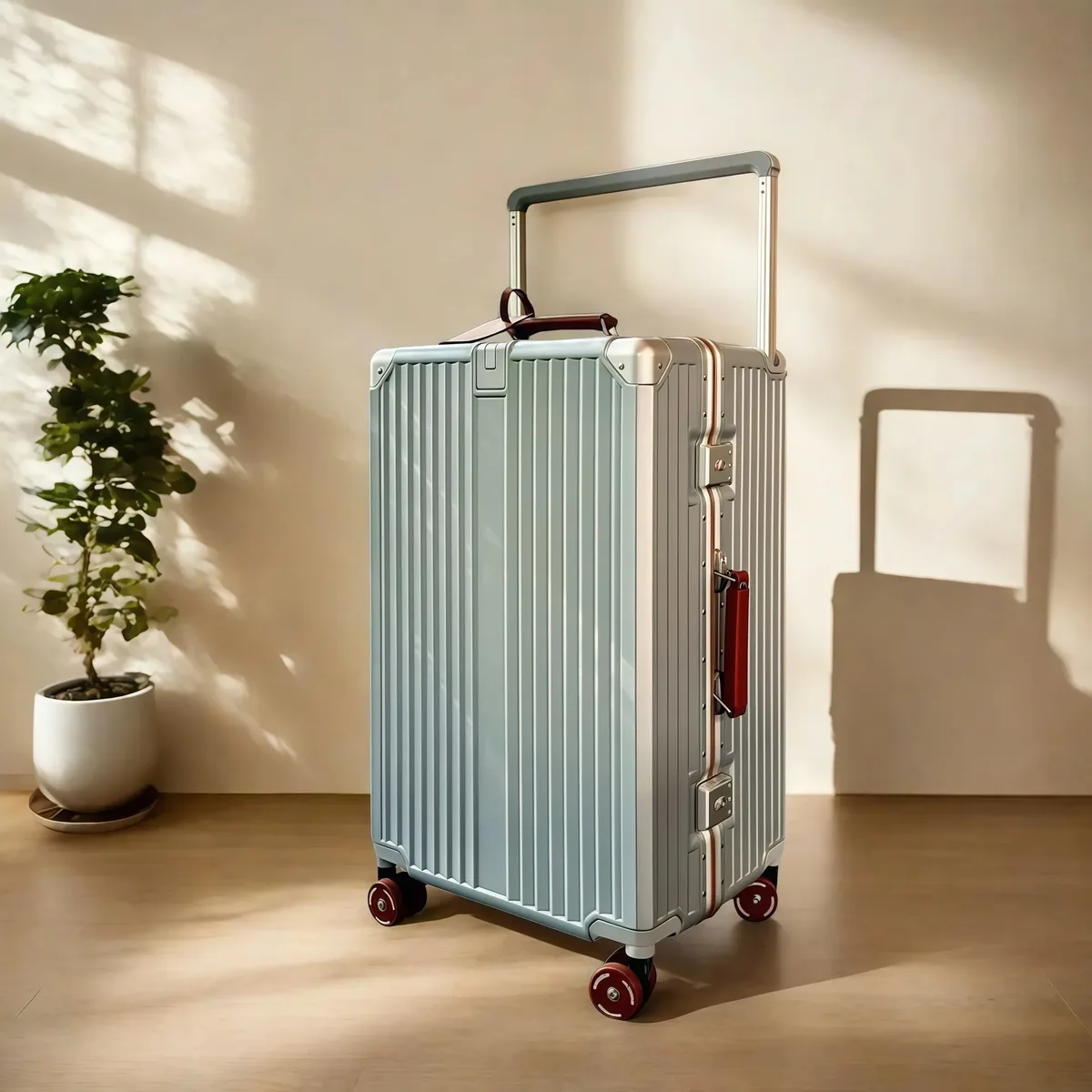 valise de chariot d'équilibre de voyage à guidon large avec roues silencieuses colorées serrure tsa bagage roulant matériau pc de grande capacité