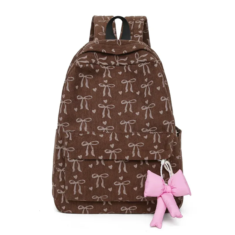 sac à dos en velours côtelé avec pendentif nœud, grande capacité, imprimé nœud, pour étudiants, femmes, voyage, sacoche pour ordinateur portable 2026
