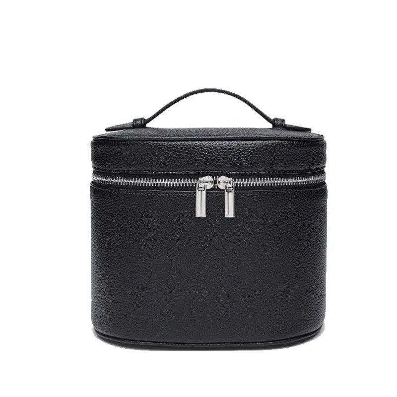 sac de voyage portable personnalisable avec compartiment cosmétique amovible en cuir grainé et section de rangement séparée pour articles de toilette