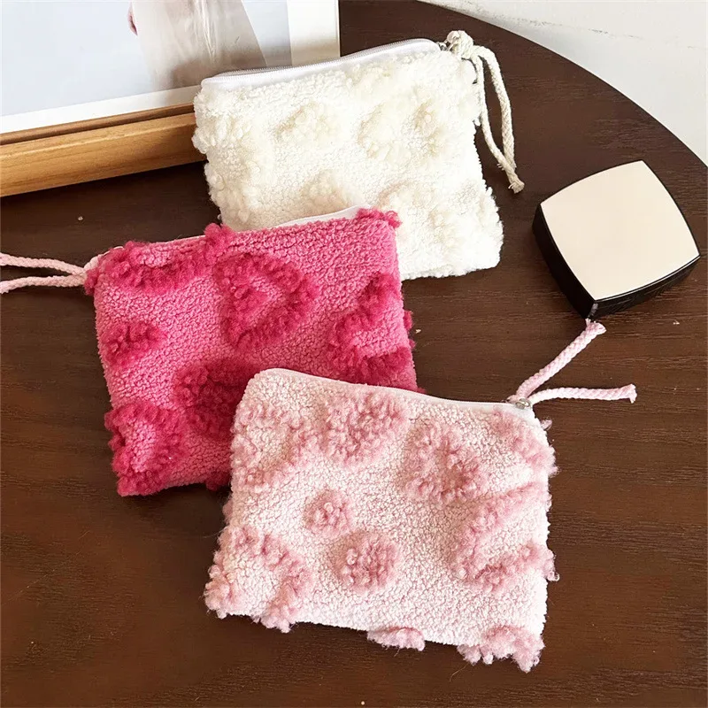 nouveau sac de maquillage coeur d'amour femmes petite pochette de rouge à lèvres cosmétique mignon organisateur d'étudiant voyage toilette serviette hygiénique sac