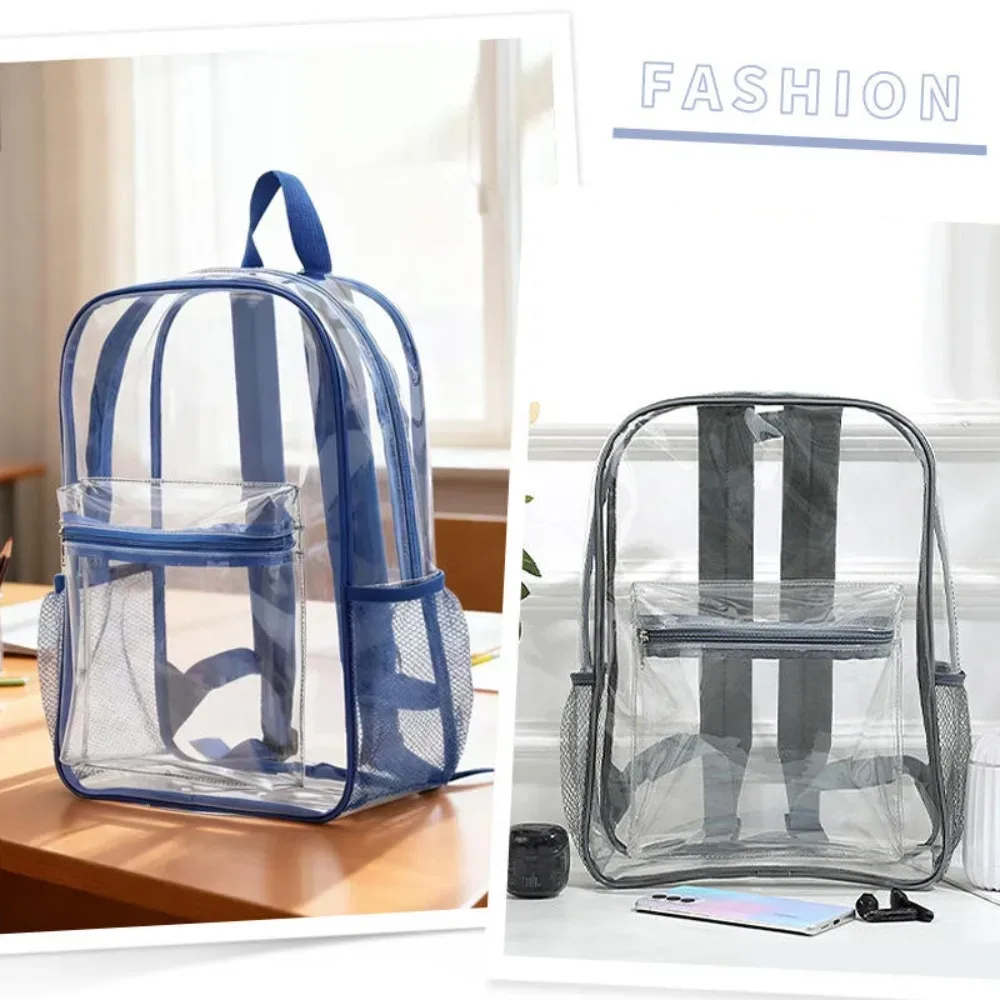 sac à dos transparent en pvc transparent, grande capacité, sangle à coussin d'air, imperméable, résistant à l'usure, sac d'école unisexe pour enfants, pour voyage