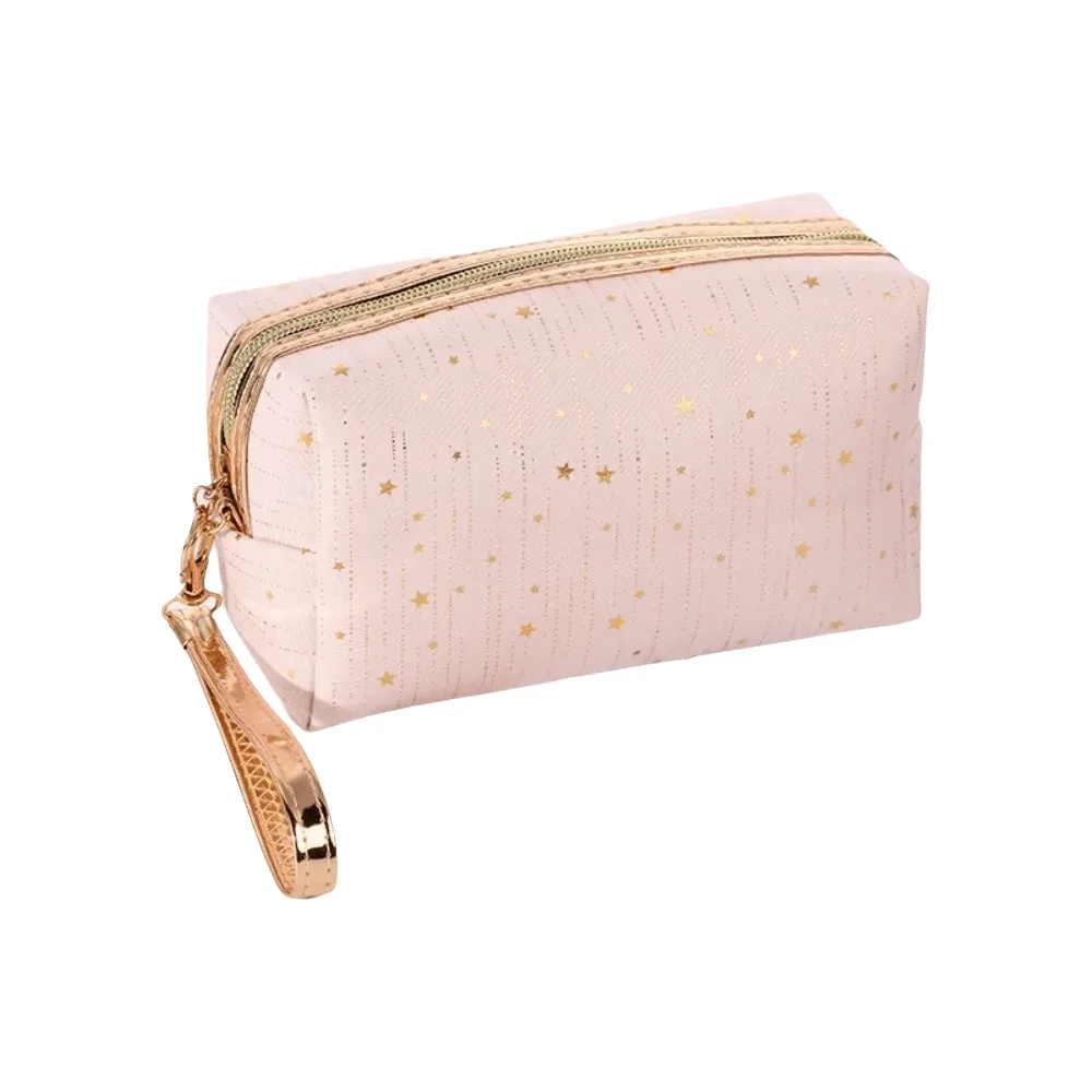 sac de maquillage grande capacité bling, ténu doré, imperméable, léger et respirant, organisateur de toilette de voyage