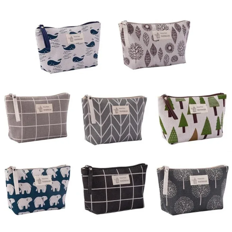 sac de rangement de voyage en toile souple pour femme, trousse de maquillage portable, trousse à cosmétiques mignonne, motif imprimé ours et arbre, trousse de toilette, évaluation