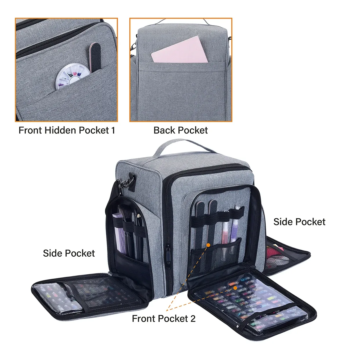 uozl organisateur de vernis à ongles de grande capacité, peut contenir 60 bouteilles de vernis à ongles et grande lampe pour nail art. arrive avec 2 sacs indépendants