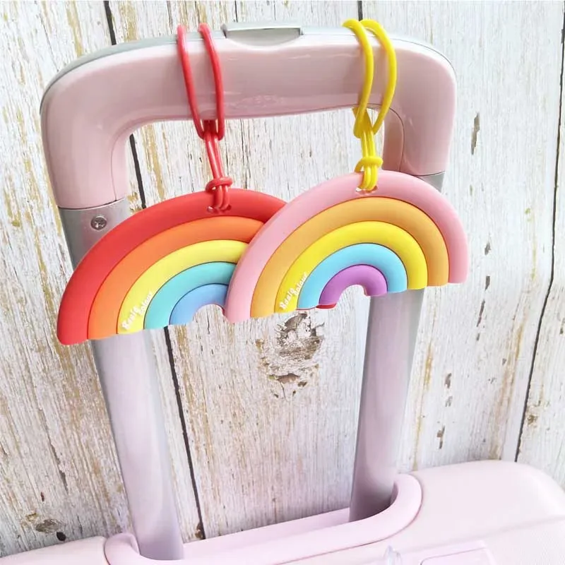 nouveaux accessoires de voyage étiquette de bagage arc-en-ciel mignon gel de silice valise id porte-adresse étiquette d'embarquement de bagages étiquette portable