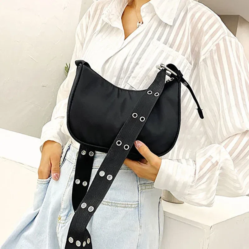 sacs à bandoulière décontractés pour femmes, sac à bandoulière en nylon imperméable noir, sac à main cool sous les bras pour filles