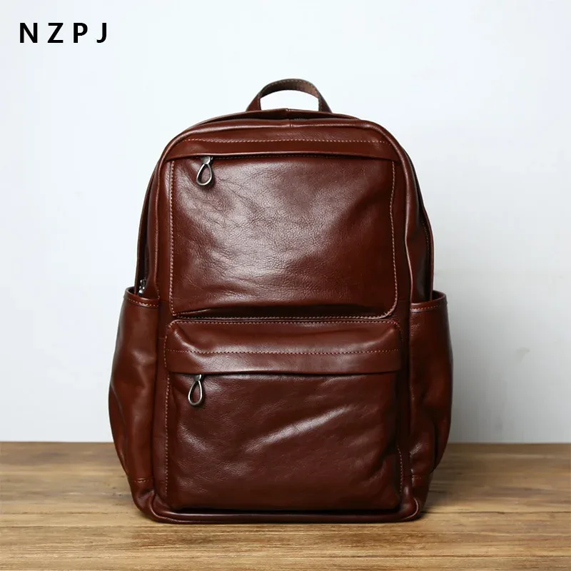 nzpj – sac à dos en cuir pour hommes, sac de voyage, mode européenne et américaine, vintage, première couche, en cuir de vache, pour loisirs