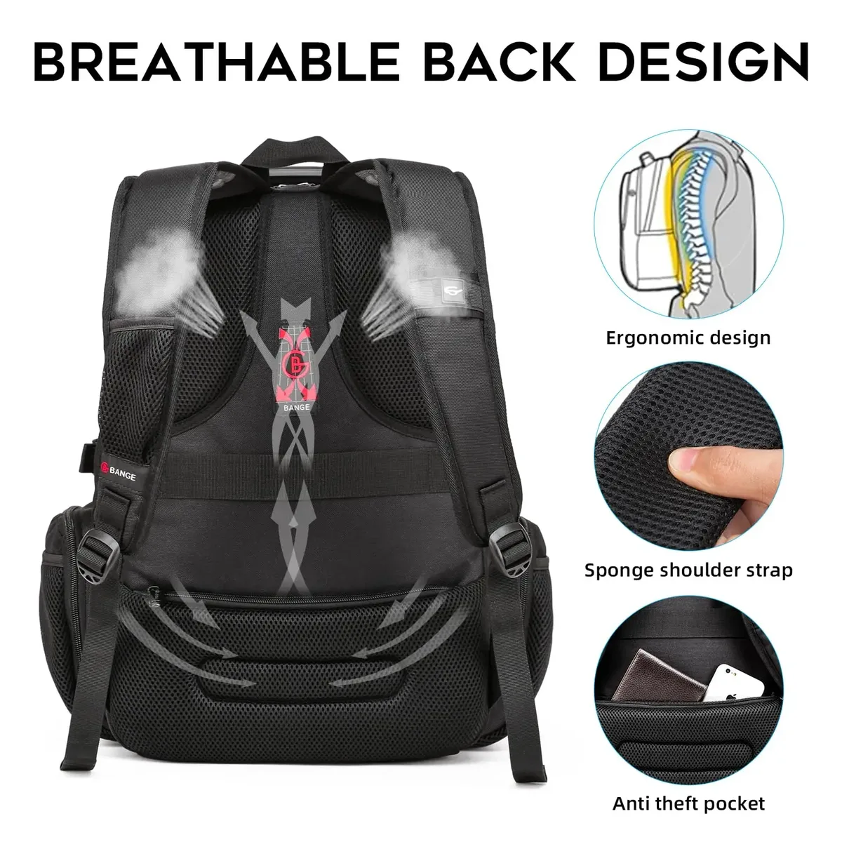 sac dos oxford université polyester noir compartiments multiples poches ordinateur portable bandoulière ergonomique recharge usb anti vol