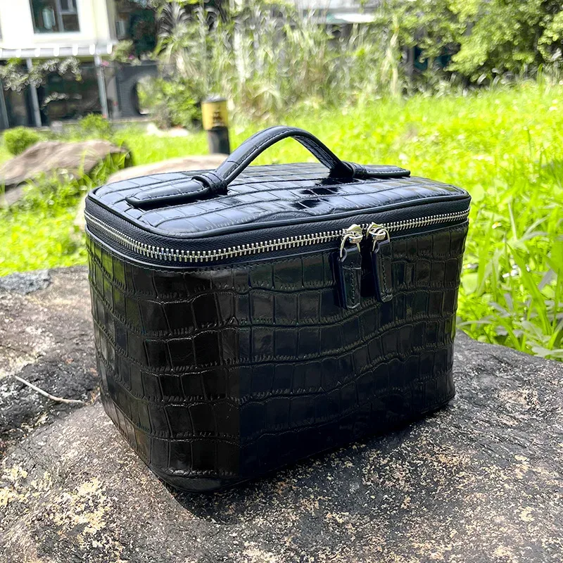 sac de toilette et trousse de maquillage pour femmes en cuir de vachette de première qualité à motif crocodile, grande capacité, style européen et américain