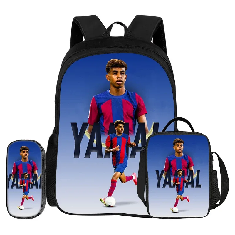 sac à dos football star, ensemble de 3 pièces, sac à dos scolaire l-lamin yamal, sacs à crayons, sac à livres, meilleur cadeau avec sac à lunch, sac à dos