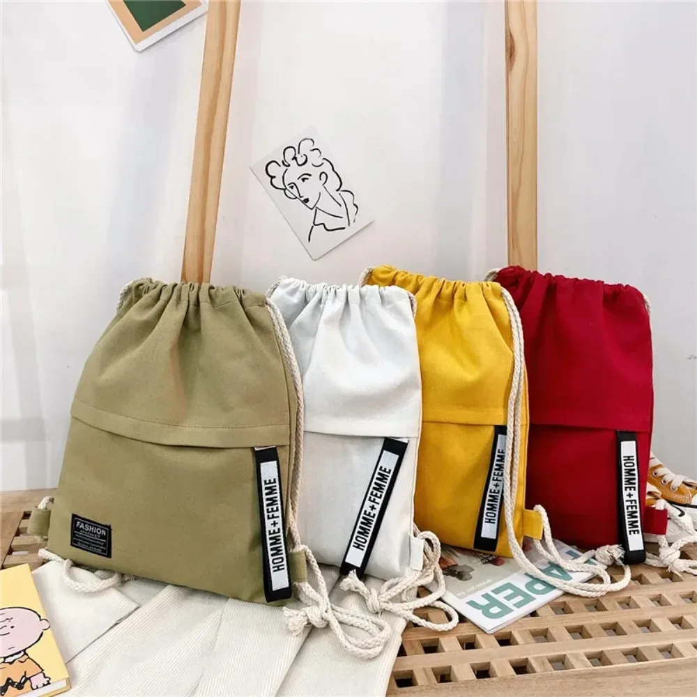 Sac en toile pour étudiants, sac à dos Style cordon de serrage, couleur unie, sac en tissu Simple, sac décontracté de poche pour hommes et femmes, Portable