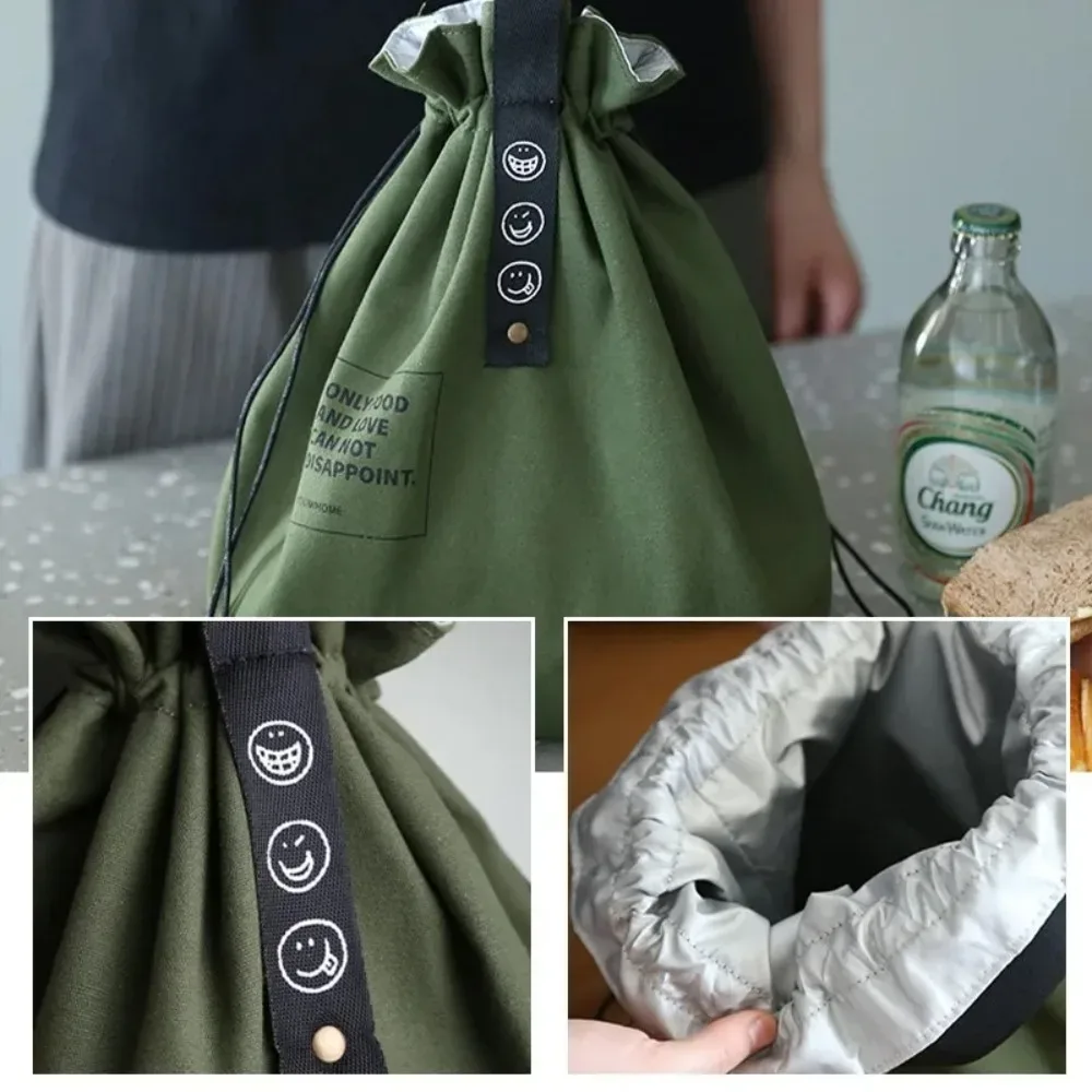 sac de pique-nique réutilisable en toile, sac à déjeuner avec cordon de serrage pour conserver la fraîcheur, sac de rangement pour aliments, sac fourre-tout pour l'extérieur