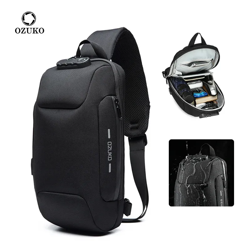 sac bandoulière antivol ozuko 2026 pour homme – sacoche de poitrine étanche pour courts trajets