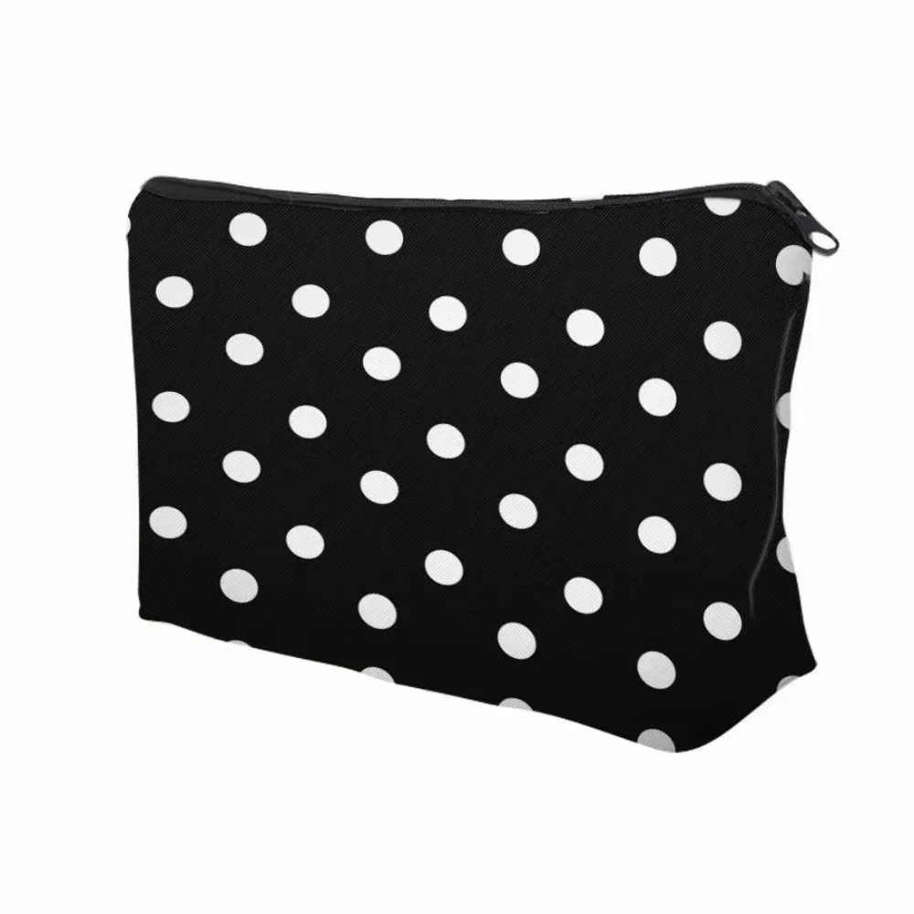 pochette de maquillage à pois tendance en polyester avec fermeture éclair, trousse de toilette portable