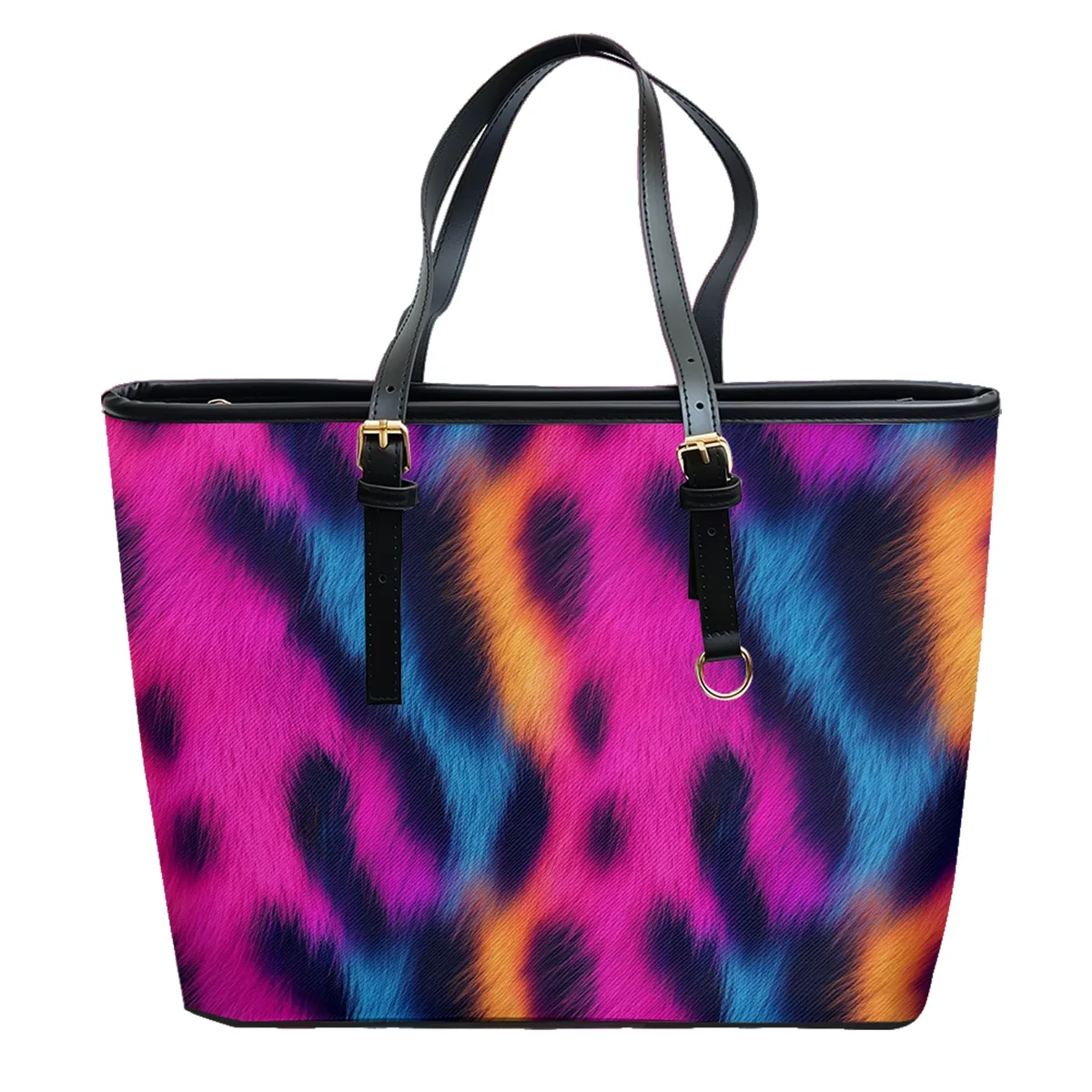 sac à bandoulière en cuir oxford pvc imprimé multicolore en fourrure de léopard urbain, fourre-tout de voyage léger avec fermeture éclair, sac à main de week-end pour le travail quotidien