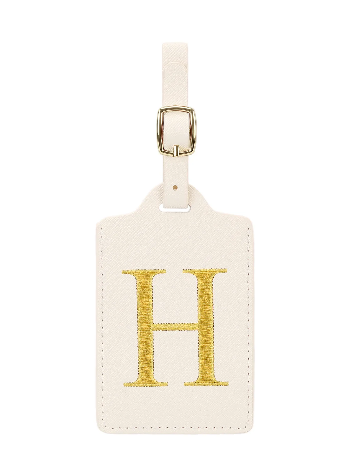 étiquette bagage polyester lettre dorée cuir blanc rectangulaire identification voyage unisexe alphabet fixation anneau métallique