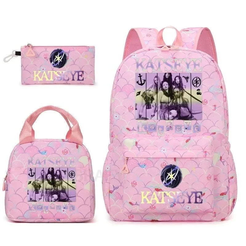 sac à dos amusant katseye, imperméable, grande capacité, pour ordinateur portable, sac d'école, pour femmes et hommes, motif dessin animé, sac de voyage, ensemble de 3 pièces.