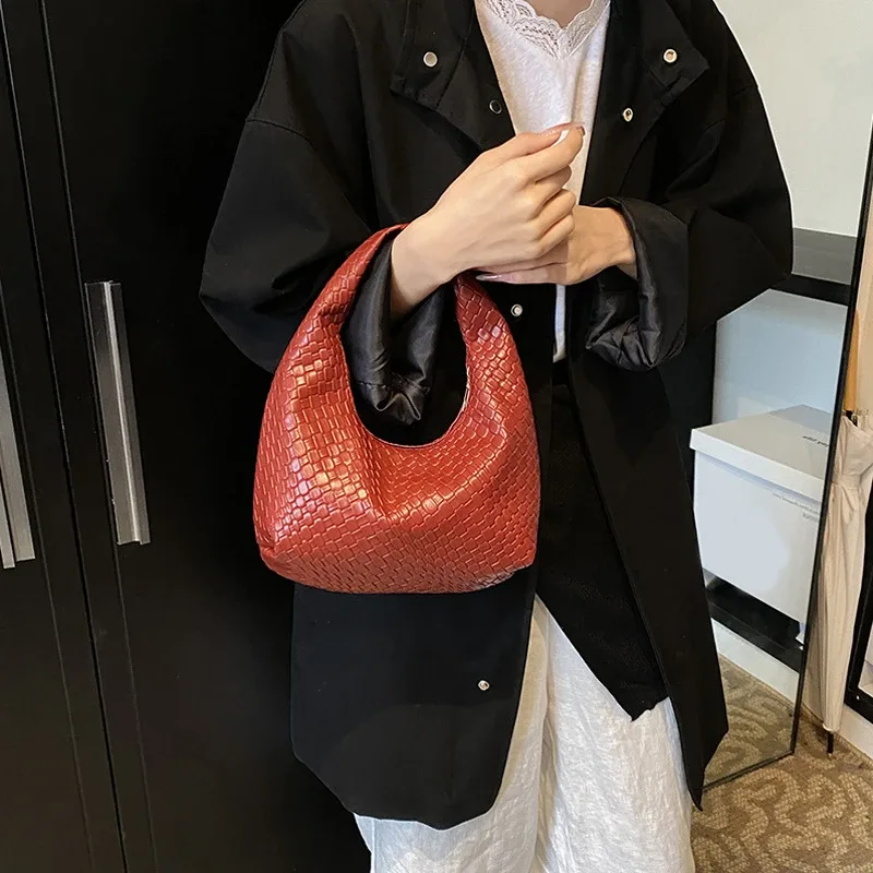 femmes classique mode tissé en relief hobo souple en cuir pu petit sac à bandoulière à poignée supérieure décontracté sacs à main quotidiens