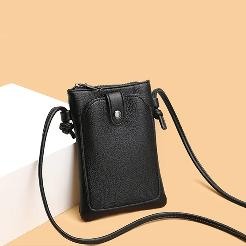 sac croisé diagonale en cuir pu pour femmes, couleur unie, portable, double couche, boucle, mini portefeuille pour téléphone, sac à bandoulière