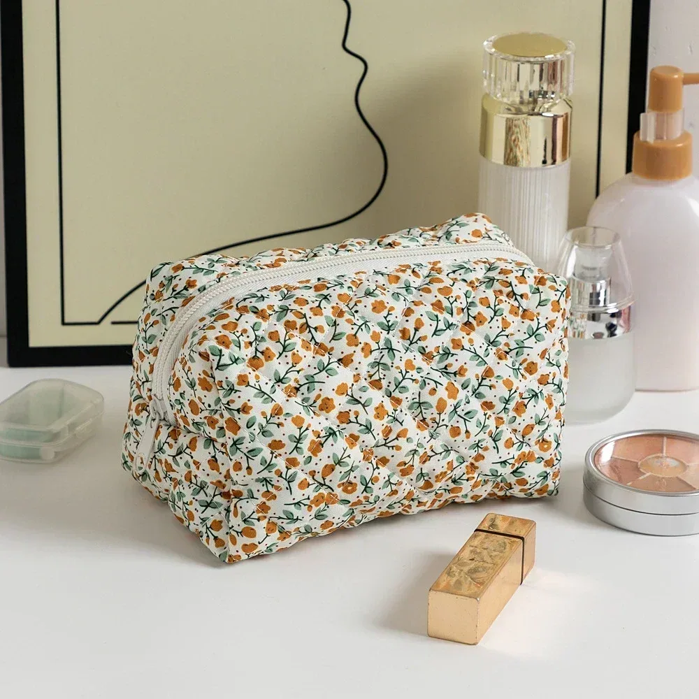 trousse de maquillage à imprimé floral pour femme, trousse de rangement pour rouge à lèvres, trousse à cosmétiques, trousse de beauté, trousse de voyage pour poudres de maquillage, trousse de toilette