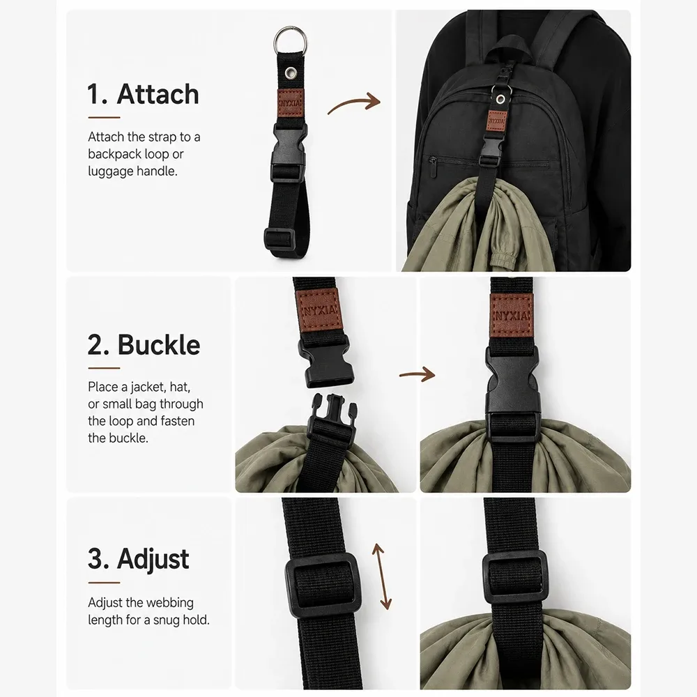 sangle fixe pour bagages de voyage, sangle externe pour sac à dos, sangle portable pour étiquette de bagage, ceinture, porte-veste, accessoires de voyage