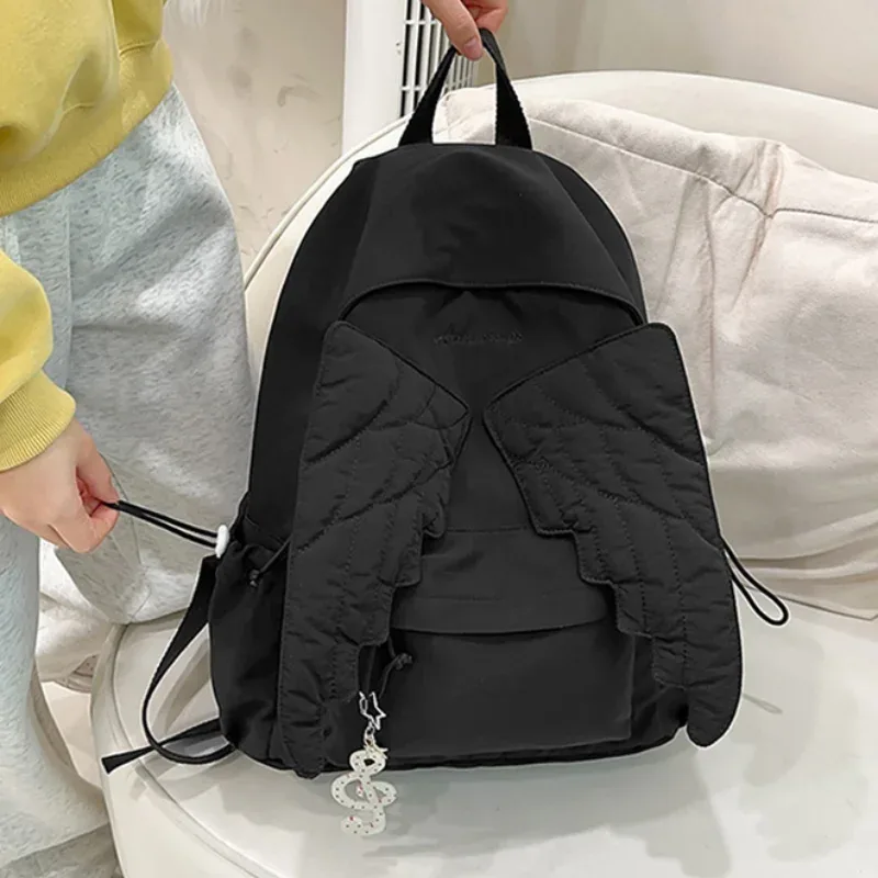 sac à dos élégant aile d'ange, sac d'école doux, sac de voyage maxi léger en nylon simple, sac à bandoulière coréen à fermeture éclair, fourre-tout décontracté