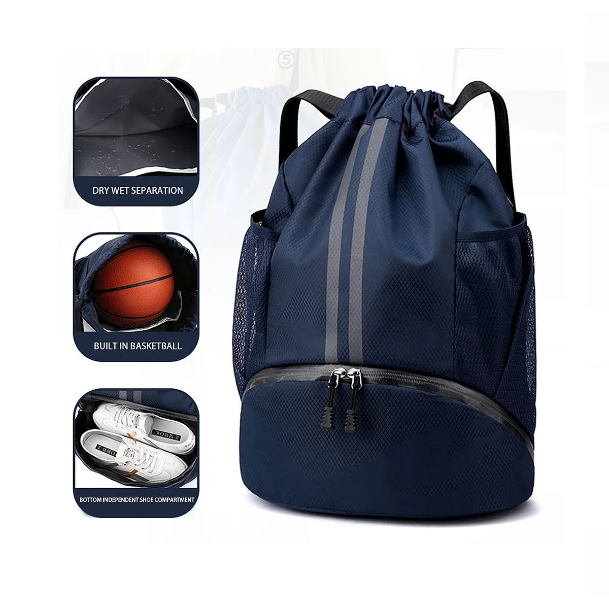 sac de basketball, sac de natation, sac de rangement pour femmes avec compartiment séparé pour vêtements secs et humides, sac à dos de sport, sac à cordon pour l'entraînement et le fitness
