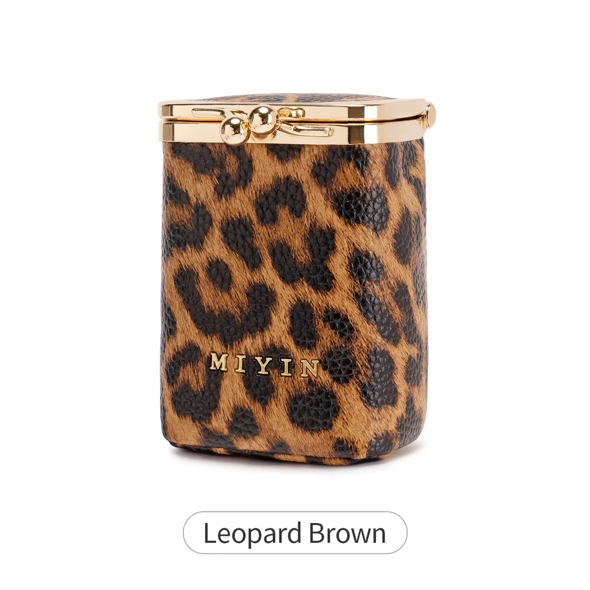 pochette de rangement pour rouge à lèvres imprimé léopard, mini sac de maquillage portable en cuir microfibre pour femme, simple, pour bijoux, écouteurs et monnaie, avec m