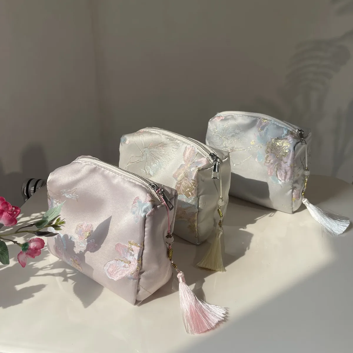 sac à cosmétiques floral pour femmes, organisateur de maquillage de voyage, pochette à fermeture éclair, sac de rangement, étui de beauté