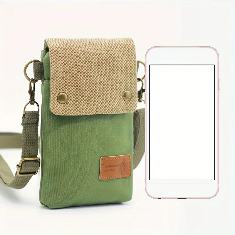 sac à bandoulière en toile de couleur unie pour téléphone portable, sac en tissu simple pour femmes, sacoche à la mode, porte-monnaie à bandoulière
