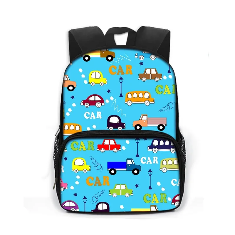 sac à dos imprimé dessin animé de police, voiture, bus, pelle, camion, sac de jour pour enfants, sac de livre pour écoliers de maternelle