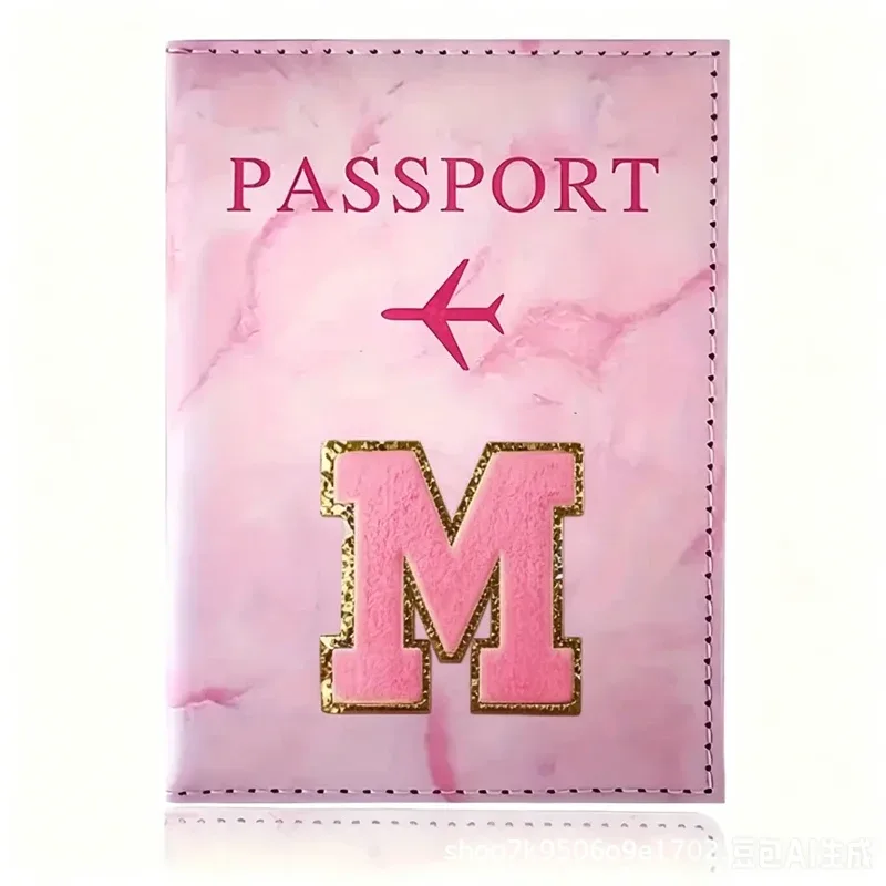 porte-passeport en cuir pu rose avec étiquette brodée, étui pour billets et cartes de crédit, accessoires de voyage