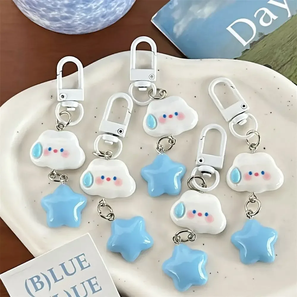 cadenas nylon nuage rose forme visage mignon étoile bleue chaînette accessoire voyage sacoche sac dos cadeau