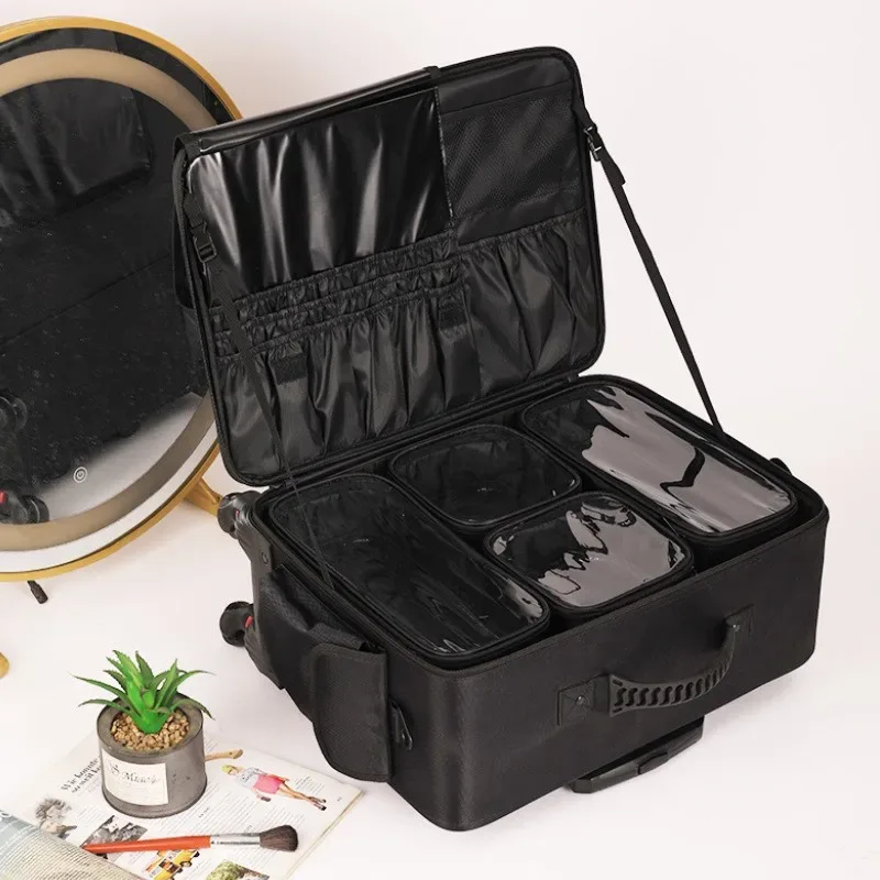 grande valise à roulettes pour maquillage, bagage professionnel pour maquilleurs, étui dédié aux techniciennes en cils et ongles, sac cosmétique pour femmes