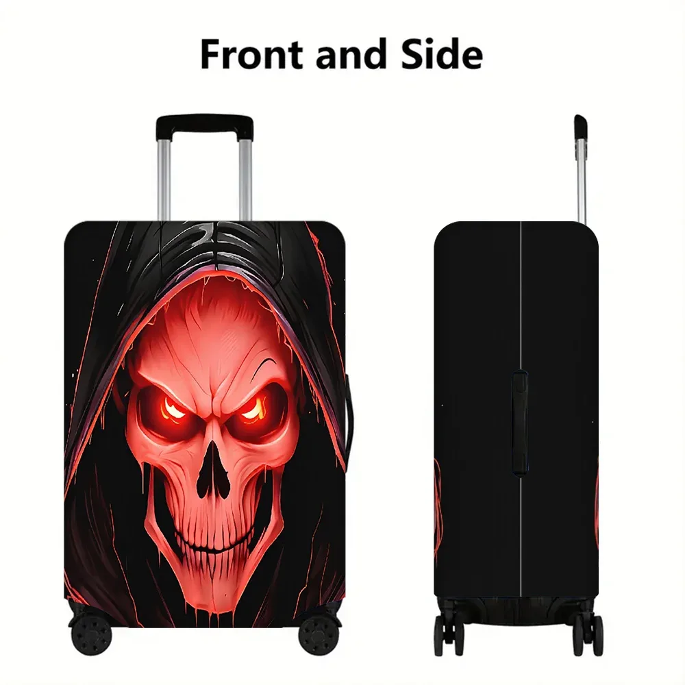housse valise polyester motif crâne rouge yeux lumineux poignées noires rouges protection voyage format large taille grande