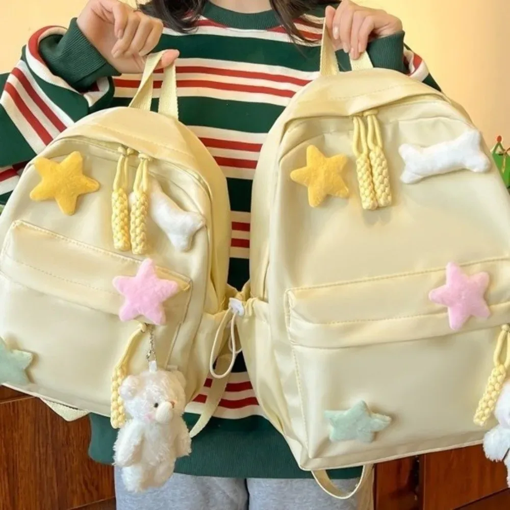 sac à dos en toile à motif étoiles, bretelles réglables, multi-compartiments, fermeture éclair, grande capacité, sac à dos décontracté pour étudiants