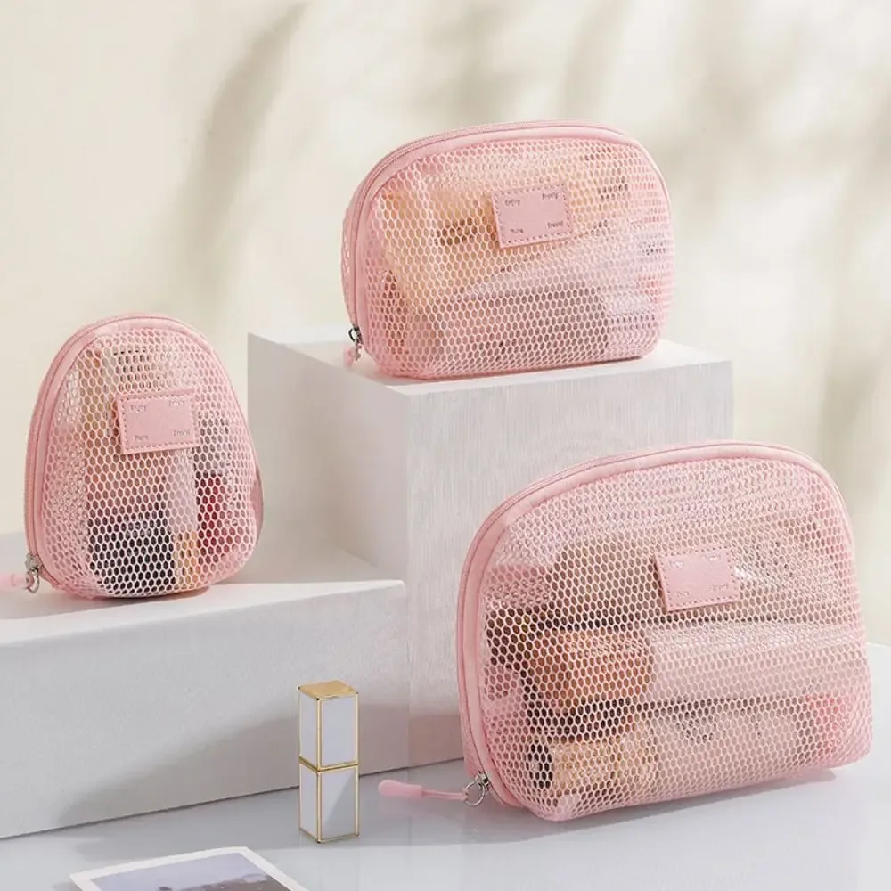 sac à cosmétiques décontracté en nylon, pochette de rangement à fermeture éclair, sacs de maquillage multi-usages en maille pour voyage