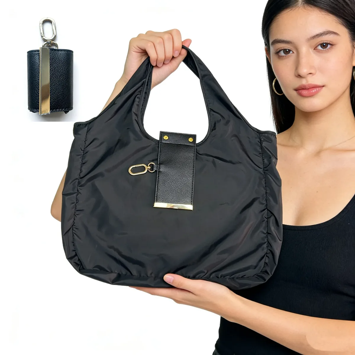 sac fourre-tout réutilisable mini format porte-clés, grande capacité, léger, pliable, sac de courses écologique, porte-clés extensible, sac réutilisable