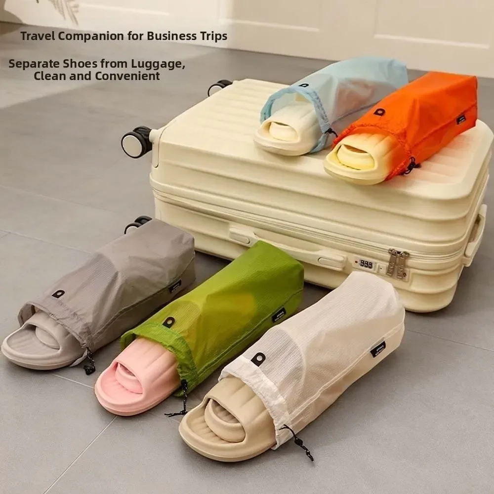 sac de rangement pour chaussons en nylon enduit de silicone, couleur unie, anti-poussière, avec cordon de serrage, pochette pour chaussures, taille m/l