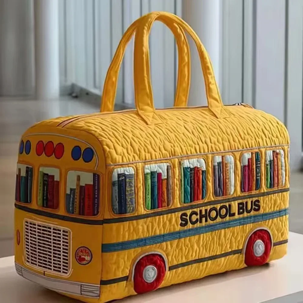 sac de voyage matelassé 3d tendance, motif bus, grande capacité, sac à main rétro bohème, sac de sport robuste pour les sorties quotidiennes