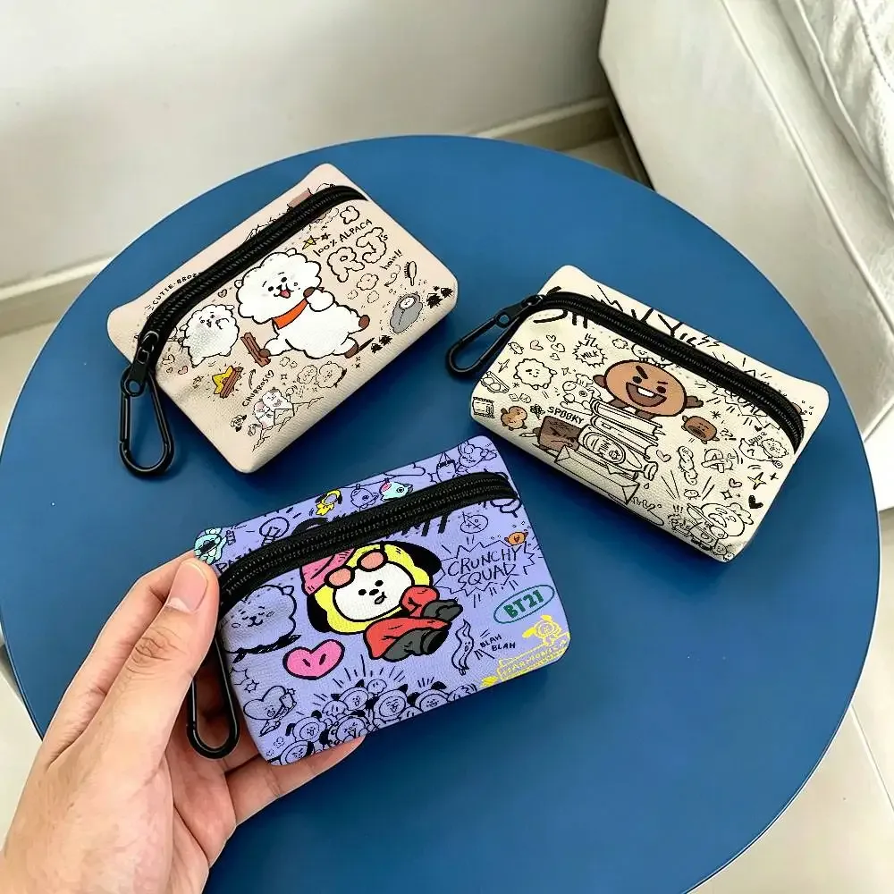 petite bourse à monnaie mignonne bt21 en tissu oxford, pochette de rangement multi-usages pour clés, cartes, pièces de monnaie