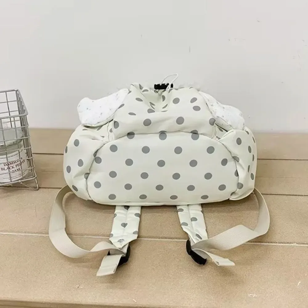 sac à dos à cordon de serrage à motif à pois, garniture en dentelle, grande capacité, sac à dos d'école, sac à dos de voyage réglable avec cordon de serrage, ailes d'ange